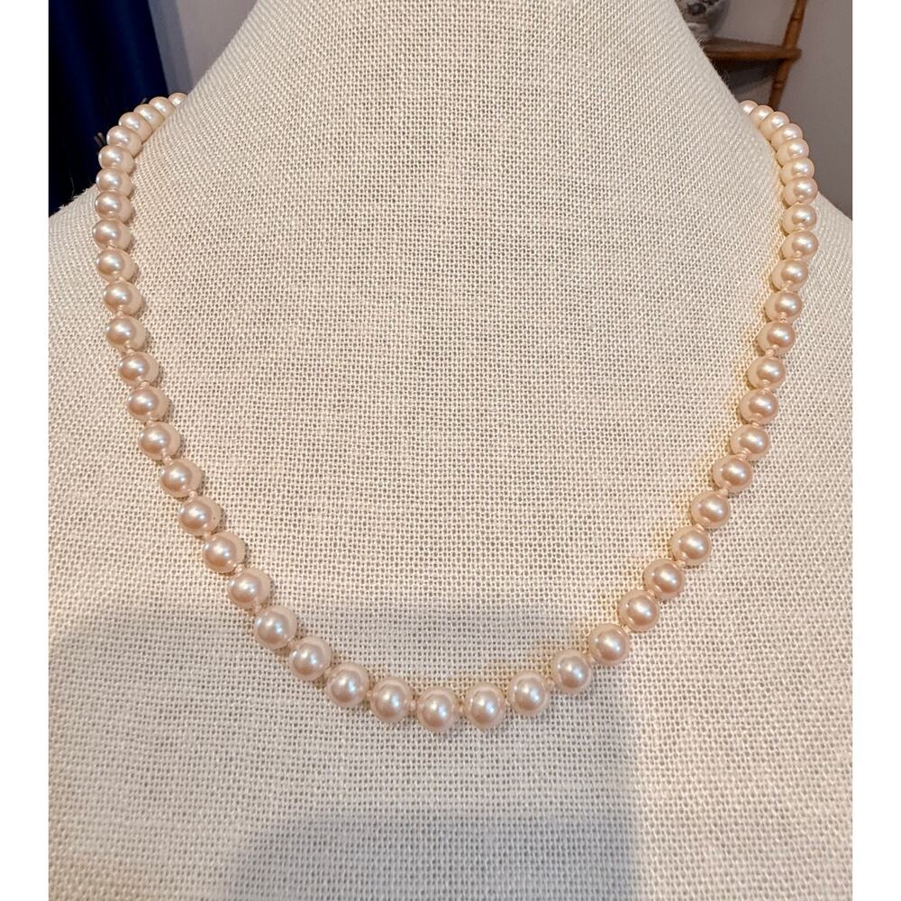 Vintage Monet Faux Pearl Necklace – 20” Gold Tone Signed Monet